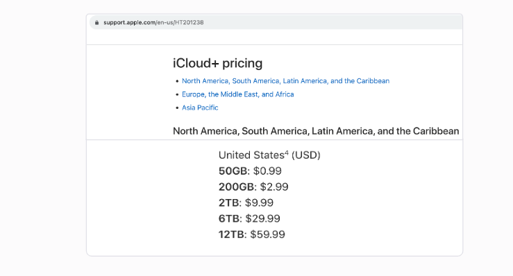 iCloud pricing