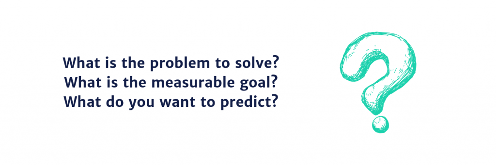 What is the problem to solve?What is the measurable goal?What do you want to predict?