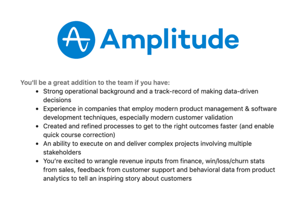Amplitude job description for Product Operations Manager